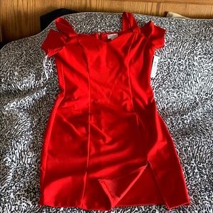 Sexy form fitting below knee red dress